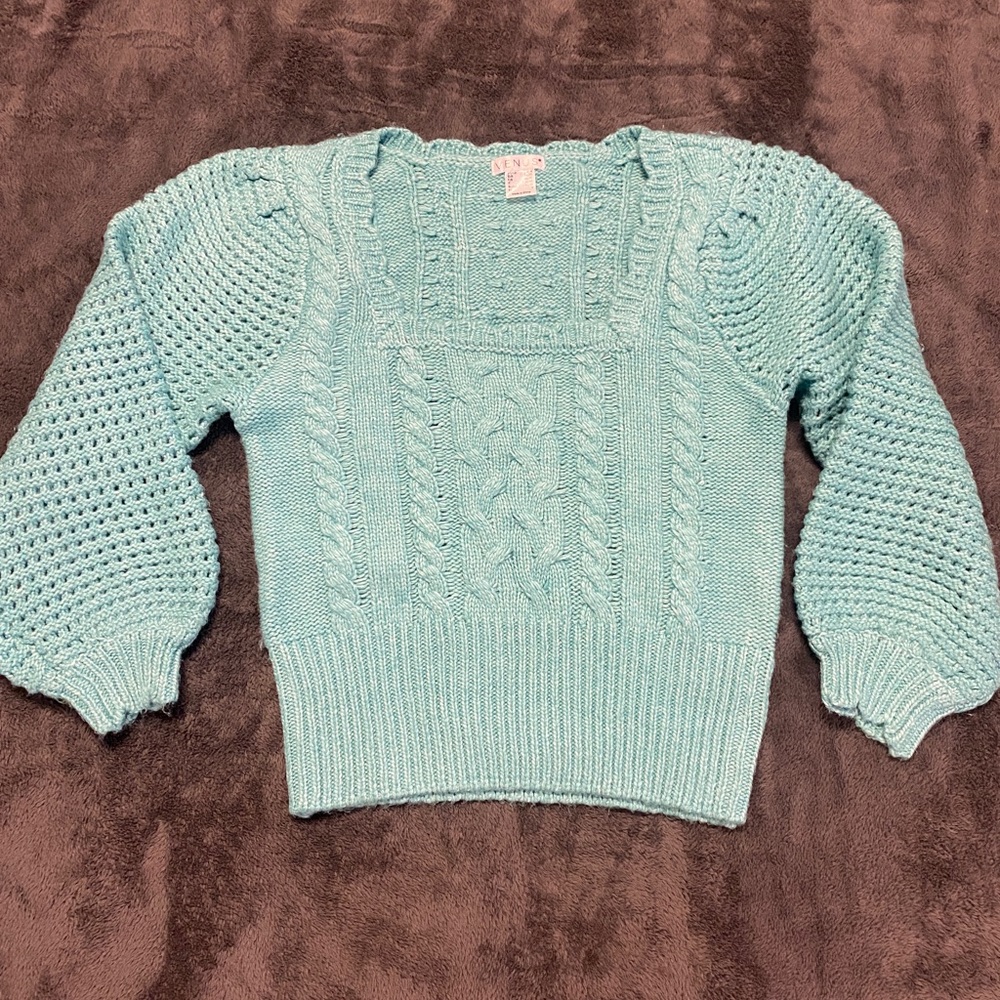 Puff sleeve blue knitted sweater size S